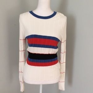 NWT HEM & THREAD cream crew‎ neck striped sweater